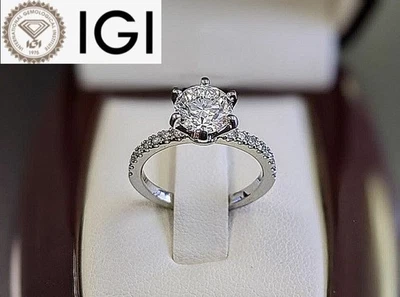 14K White Gold 1.60 Ct Round Cut IGI Certified Lab Grown Diamond Engagement Ring - Image 1 of 4