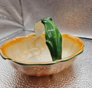 Cestino vintage Palt Cecoslovacchia arancione lustro con manico verde - Foto 1 di 14