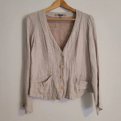 Cárdigan de lino con botones para mujer talla P 100 % lino bolsillos abotonados manga larga Foto 1 de 4