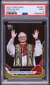 PSA 9 2025 Topps Now 1st American POPE LEO XIV Gold Foil /50 Rookie Card RC come nuova - Foto 1 di 2