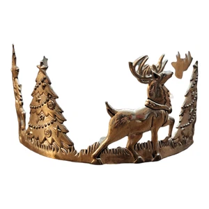 International Silver Company 6" runder Kerzenhalter Rentier und Weihnachtsbaum - Bild 1 von 4