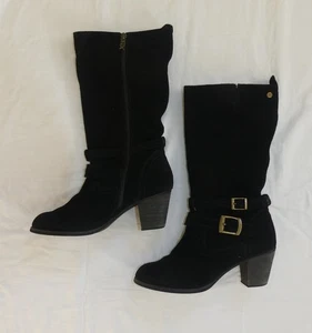 Xti Tenations Black Suede Heeled Mid Calf Boots Size 40 / UK 6.5 - Picture 1 of 5
