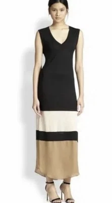 Vestido sin mangas HAUTE HIPPIE negro cuello en V modal/seda sin mangas con dobladillo de bloques de colores talla XS Foto 1 de 4