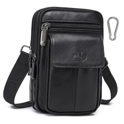 Funda de cuero genuino para teléfono celular con lazo para cinturón compatible con iPhone negra-325017 Foto 1 de 4