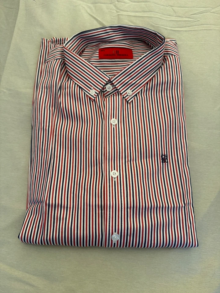 NUEVA CAROLINA HERRERA Camisa Manga Larga Talla 18 1/2 Rayas Foto 1 de 1