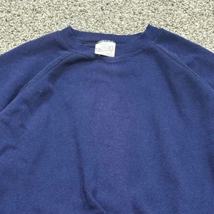 Sudadera Pullover Azul Vintage Años 80 Acción Para Hombres M Cuello Redondo En Blanco Hecha en EE. UU. - Imagen 1 de 4