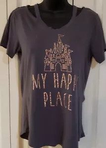 Disney Parks My Happy Place Castle Womans T shirt Gray with Gold Writing size M - Picture 1 of 4