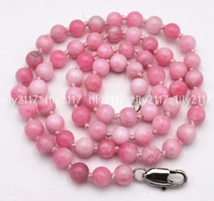 Beautiful Natural 6mm Pink Snowflake Jade Gemstone Round Beads Necklace 18" - Picture 1 of 5
