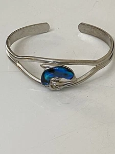 Vintage Fun Stainless Steel Blue Dolphin Open Cuff Bracelet  - Picture 1 of 6