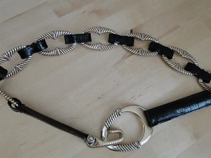 Brighton Black Stretch Leather Belt Gold Tone Links Hook Size 34 - Picture 1 of 8