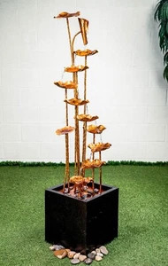 60" H Zinc Metal Fountain Gold Lotus Tiered Water Fountain Outdoor Garden Decor - Picture 1 of 6