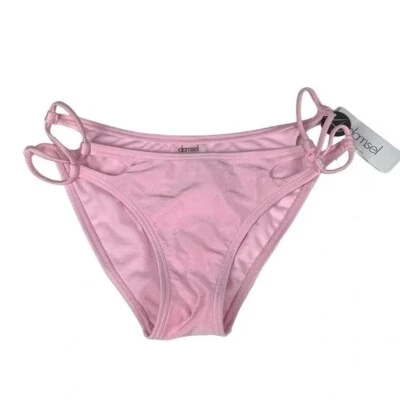 NEW Damsel Zumiez Shimmer Side Tab Cheeky Bikini Bottom Pink Size Medium NWT - Image 1 of 4