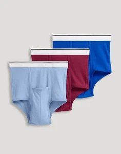 Men's Jockey 3-Pack Pouch Full Rise H Fly Design Brief Underwear - (Red - Blue) - Picture 1 of 5