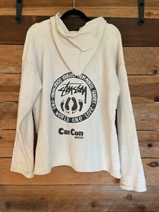 Vintage STUSSY Can Cun Mexiko weiß/natur Baja Hoodie Sweatshirt Erwachsene L/XL - Bild 1 von 4