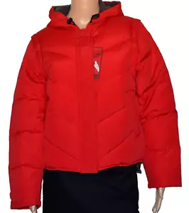NWT Bernardo Down Duvet Red Hooded Coat Vest Two In One Detachable Sleeves Sz S - Picture 1 of 15