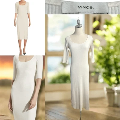 Vince | Ribbed Elbow Sleeve Scoop Neck MIDI Dress Size L - Image 1 of 4