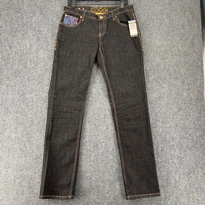 NEW COOGI Jeans Womens Size 11 Black Denim Straight Leg Rhinestones Dark Wash  - Image 1 of 4