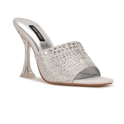 Sandalias de tacón Nine West con cremallera y estrás plateadas talla 8M nuevas con etiquetas Foto 1 de 4