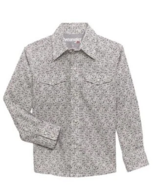 Wrangler 20X Boy's Long Sleeve Classic Fit Print Snap Western Shirt White/Grey - Image 1 of 4