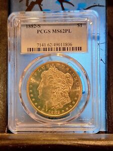 1882 S MORGAN Dollar. Graded MS 62PL by Pcgs. Proof like