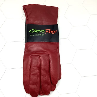 Guantes para mujer Carlos Rossi de cuero suave y rojo cachemir con forro tostado talla XL NOS Foto 1 de 4
