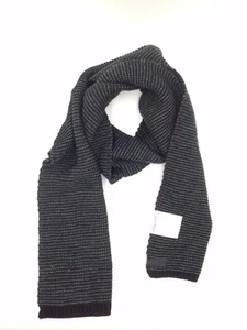 $165 Calvin Klein Mens Black Gray Stripe Warm Knit Muffler Winter Shawl Scarf - Picture 1 of 2