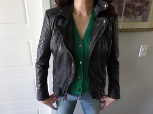 MUUBAA black Moto zipper goat leather jacket slim fit sz 4, gently worn - Picture 1 of 10