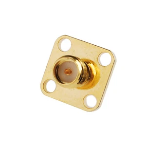 RP-SMA female Straight 4 Hole Panel Mount Solder Cup - Picture 1 of 2