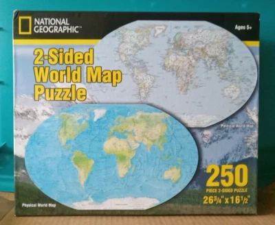 NATIONAL GEOGRAPHIC MAPA DO MUNDO 2 LADOS 250 peças quebra-cabeça 26 3/4"x16 1/2" idades 5+ - Imagem 1 de 3