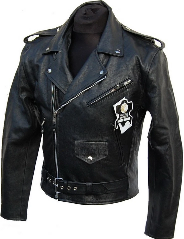 LEDERJACKE ROCKABILLY CHOPPER BIKER LEDER JACKE ROCKER PUNK - ECHTES RINDSLEDER - Bild 1 von 2