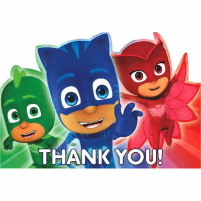 16 PJ Masks Birthday Party Thank You Cards + Seals + Blue Envelopes Lot 2 Packs - Image 1 of 3