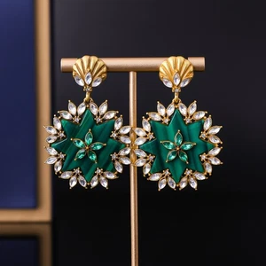 Retro diamond shells round sunflower pendant earrings gift women's party jewelry - Picture 1 of 7