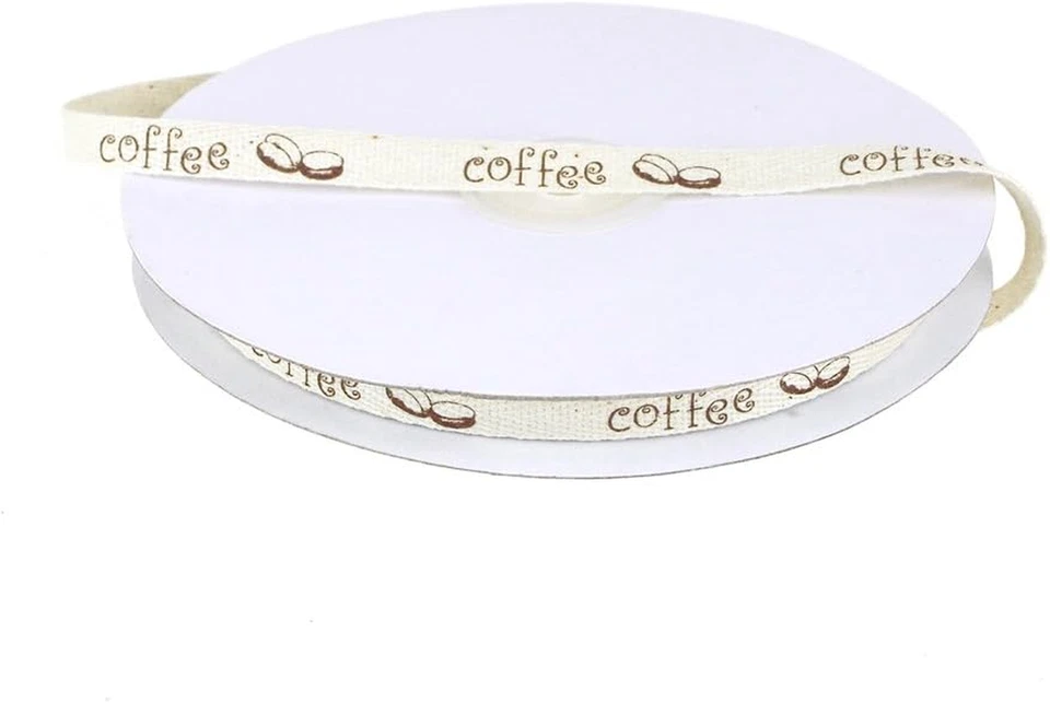 Cinta de sarga de algodón con estampado de grano de café marrón, 3/8 pulgadas, 25 yardas Foto 1 de 1