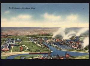 FORD INDUSTRIES, DEARBORNE MICHIGAN - River Rogue Plant Aerial not posted linen - Picture 1 of 2