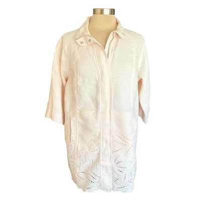 Chico's Pale Peach Linen Duster Jacket Eyelet Detail Sz 12 / LARGE Spring Summer - Image 1 of 4