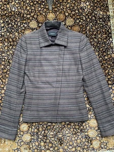 AKRIS Cashmere Jacket Asymmetrical Hook Closure Brown Stripe Womens 6 - Picture 1 of 16