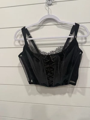 Victoria's Secret Dream Angels Black Velvet Mesh Lace Up Corset Top Size XL - Image 1 of 3