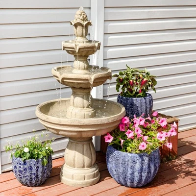 Fiberglass Outdoor 3-Tier Water Fountain by Sunnydaze - Image 1 of 4
