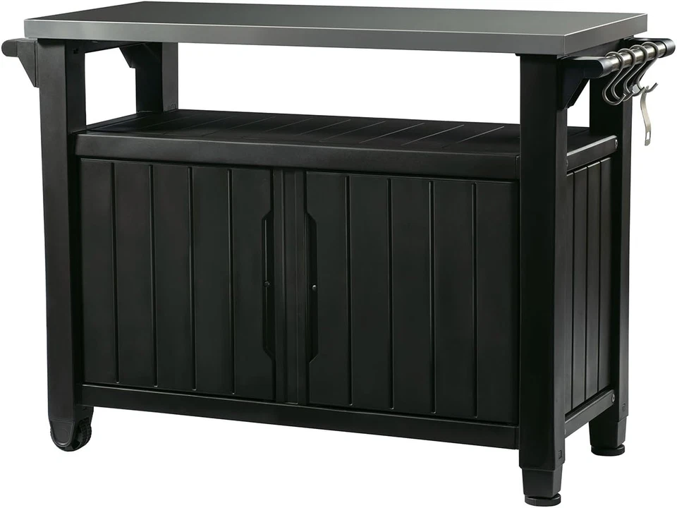 Keter Unity XL Portable Outdoor Table with Stainless Steel Top for Kitchen Prep