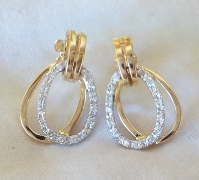 Modern 14k Multi Gold Double Oval Diamond Earrings - 5.93 gms, 0.90 in, 0.30 ctw - Image 1 of 4