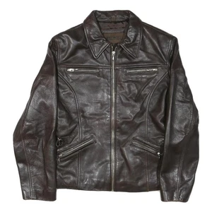 GUESS Womens Brown Leather Jacket M Zip Plain Classic Fit Stylish Pockets - Picture 1 of 6