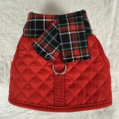 Martha Stewart домашних животных собак размер XS выстеганный красный жилет куртка клетку шарф, 16,5-18» обхват - Изображение 1 из 4