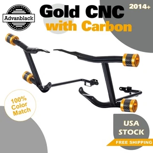 ProTek Rear Performance Gold Crash Bar w/ Carbon Saddlebags Guards Fits Harley - Picture 1 of 8