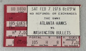 NBA 1976 02/07 Washington Bullets at Atlanta Hawks Ticket-Elvin Hayes 19pt&14reb - Picture 1 of 1