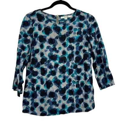 Boden blusa blusa blu misto seta maculata manica 3/4 donna 4 camicie top casual - Immagine 1 di 4