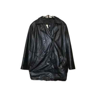 Jaqueta feminina vintage de couro preta com botões da Paradox tamanho XXL - Imagem 1 de 4