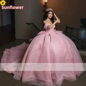 Vestidos Rosa Princesa Quinceañera Lentejuelas Brillantes Cuentas Baile de graduación Dulces 16 - Imagen 1 de 10