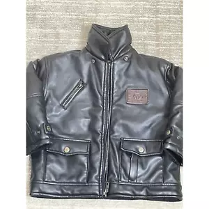 Boys Black Flight Jacket Faux Leather Pleather Coat Sz 4 by French Toast - Picture 1 of 12