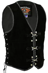 Men's Motorcycle Harley Style Spanish Braid Suede Vest with Clips Size S - 6XL - Picture 1 of 5
