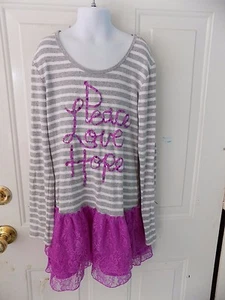 Justice Long Sleeve Peace Love Hope Stripe Dress Purple Lace Size 14 Girl's EUC - Picture 1 of 3